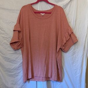 Terra & Sky 3X(24/26)Women's Ruffled Sleeve Top - heathered Pink